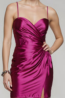 Load image into Gallery viewer, Fuchsia Spaghetti Straps Short Tight Prom Dress with Slit