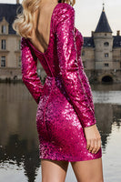 Load image into Gallery viewer, Sparkly Fuchsia Sequin Short Corset Prom Dress with Sleeves