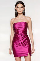 Load image into Gallery viewer, Fuchsia Strapless Tight Short Prom Dress with Slit