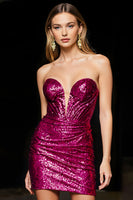 Load image into Gallery viewer, Sparkly Fuchsia Sweetheart Sequin Short Prom Dress