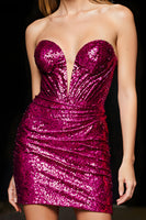 Load image into Gallery viewer, Sparkly Fuchsia Sweetheart Sequin Short Prom Dress