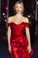 Load image into Gallery viewer, Dark Green Mermaid Off the Shoulder Long Gala Dress with Ruffles