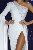 Load image into Gallery viewer, Sparkly White Beaded Long Mermaid Pageant Dress with Slit