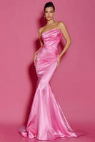 Load image into Gallery viewer, Simple Hot Pink Mermaid Strapless Long Pageant Dress
