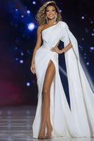 Load image into Gallery viewer, Sparkly White Cut Out One Shoulder Long Pageant Dress with Slit