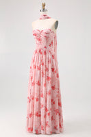 Load image into Gallery viewer, Dusty Rose Sweetheart Floral Neck Scarf Long Corset Prom Dress with Slit