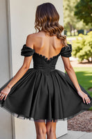 Load image into Gallery viewer, Black Tulle A Line Short Corset Prom Dress