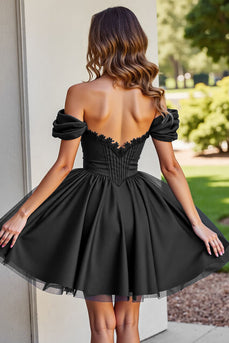 Black Tulle A Line Short Corset Prom Dress