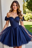 Load image into Gallery viewer, Black Tulle A Line Short Corset Prom Dress