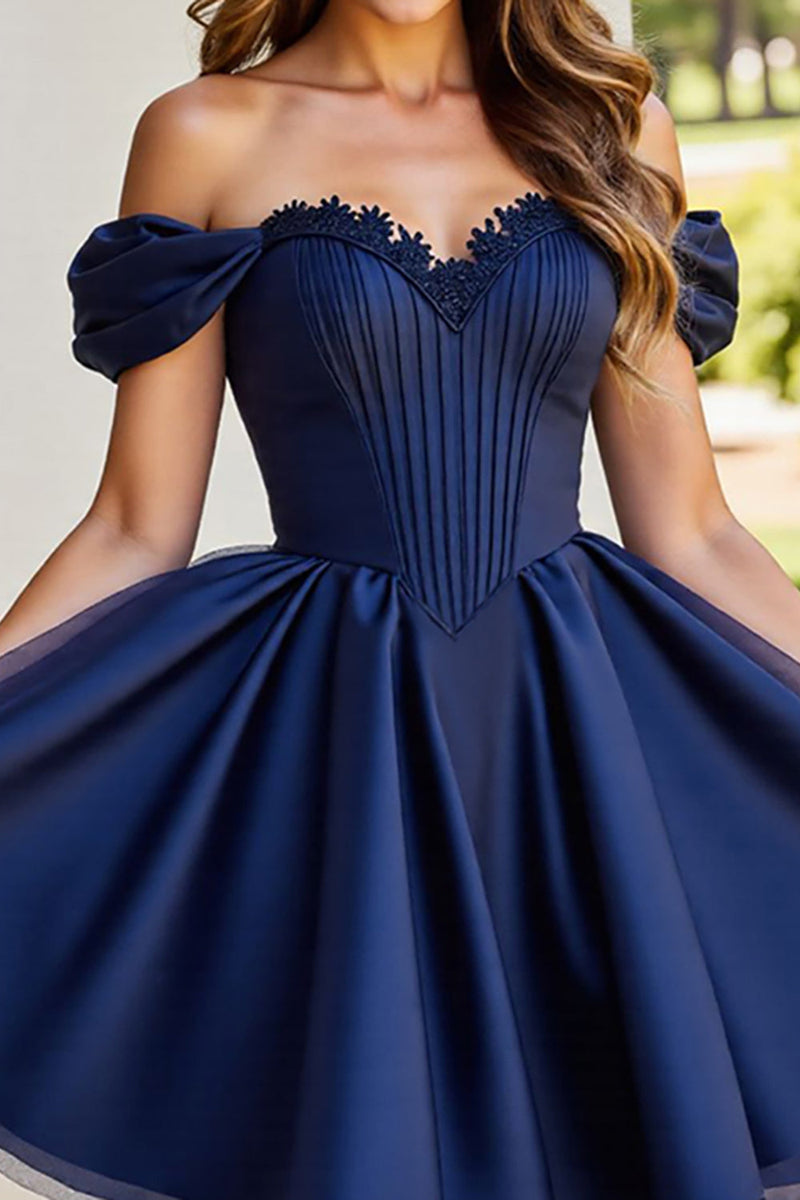 Load image into Gallery viewer, Black Tulle A Line Short Corset Prom Dress