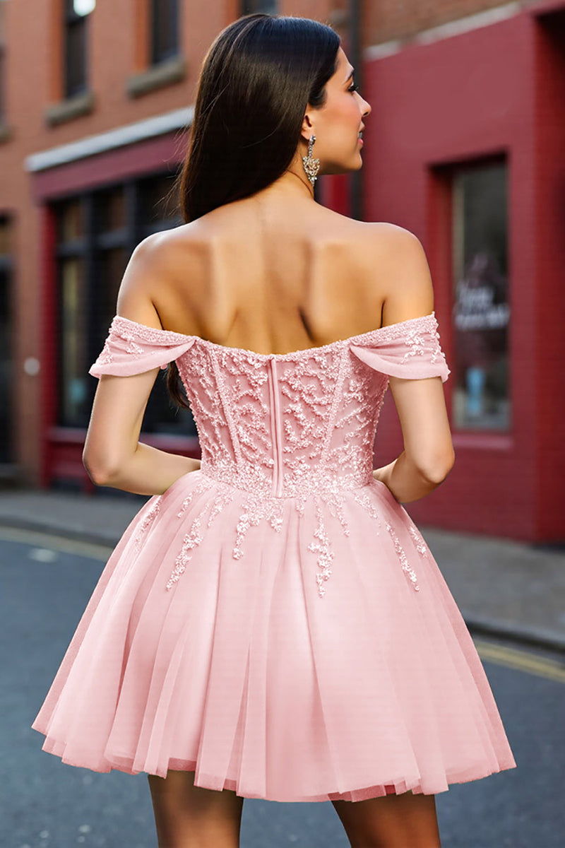 Load image into Gallery viewer, Blush A Line Tulle Short Corset Prom Dress with Lace
