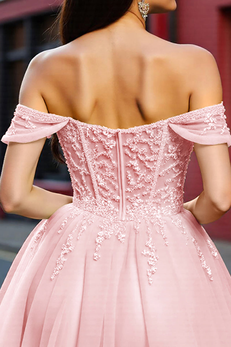 Load image into Gallery viewer, Blush A Line Tulle Short Corset Prom Dress with Lace