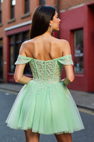Load image into Gallery viewer, Blush A Line Tulle Short Corset Prom Dress with Lace