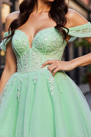 Load image into Gallery viewer, Blush A Line Tulle Short Corset Prom Dress with Lace