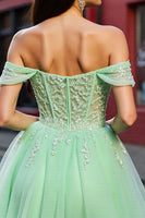 Load image into Gallery viewer, Blush A Line Tulle Short Corset Prom Dress with Lace