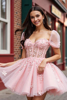 Load image into Gallery viewer, Blush Floral Corset Tulle Short Prom Dress