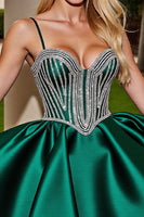 Load image into Gallery viewer, Sparkly Dark Green Short Satin Prom Dress with Beading