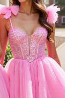 Load image into Gallery viewer, Sparkly Pink A Line Tulle Short Prom Dress with Sequins