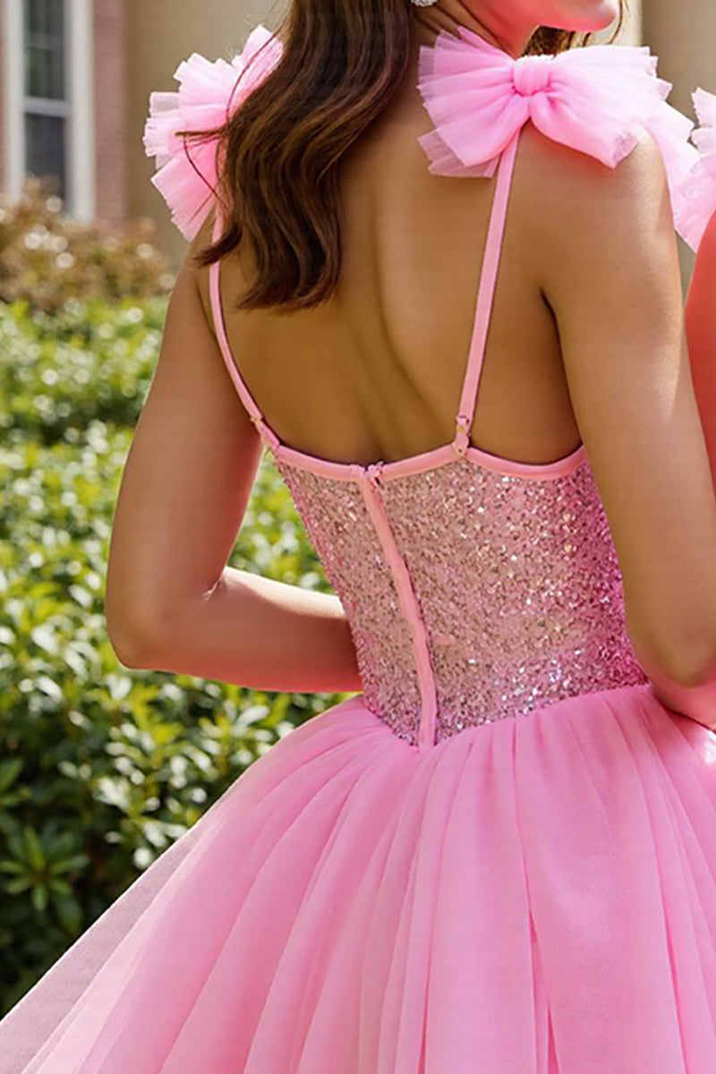 Load image into Gallery viewer, Sparkly Pink A Line Tulle Short Prom Dress with Sequins