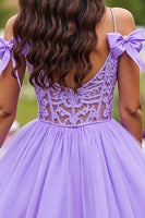 Load image into Gallery viewer, Lavender Corset A Line Short Tulle Prom Dress with Lace