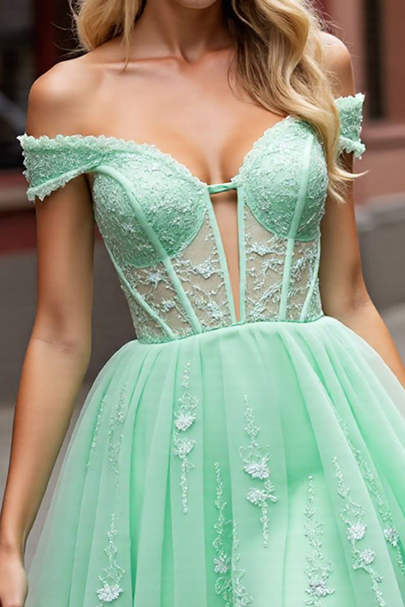 Load image into Gallery viewer, Mint Green Corset A Line Short Prom Dress with Lace