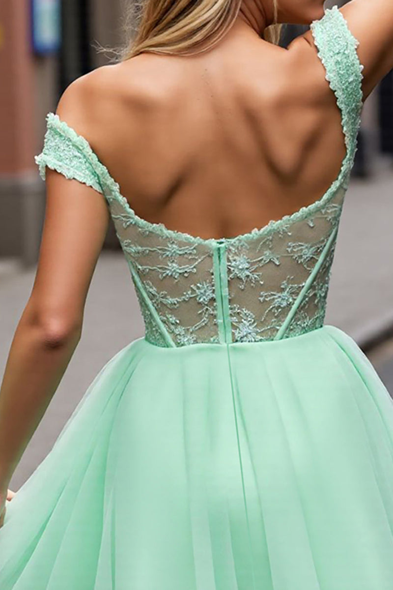 Load image into Gallery viewer, Mint Green Corset A Line Short Prom Dress with Lace