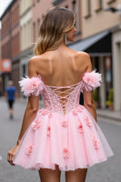 Load image into Gallery viewer, Blush Corset Floral Short Prom Dress with Lace