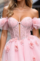 Load image into Gallery viewer, Blush Corset Floral Short Prom Dress with Lace