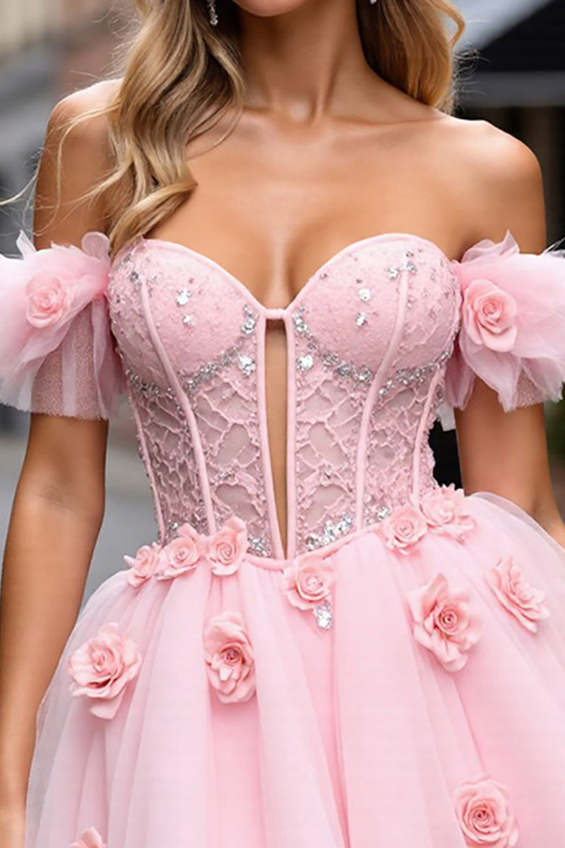 Load image into Gallery viewer, Blush Corset Floral Short Prom Dress with Lace