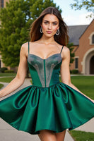 Load image into Gallery viewer, Sparkly Dark Green Satin Beaded Short Prom Dress