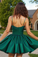Load image into Gallery viewer, Sparkly Dark Green Satin Beaded Short Prom Dress