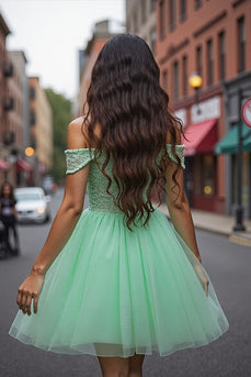 Sparkly Mint Green Tulle Beaded Corset Short Prom Dress