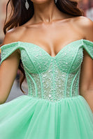 Load image into Gallery viewer, Sparkly Mint Green Tulle Beaded Corset Short Prom Dress