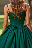 Load image into Gallery viewer, Sparkly Dark Green Satin Corset Short Prom Dress with Rhinestones
