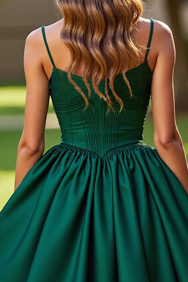 Load image into Gallery viewer, Sparkly Dark Green Satin Corset Short Prom Dress with Rhinestones