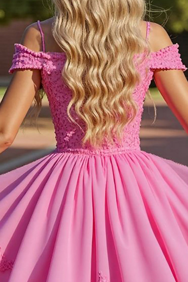 Load image into Gallery viewer, Pink Cold Shoulder Corset Short Prom Dress with Lace
