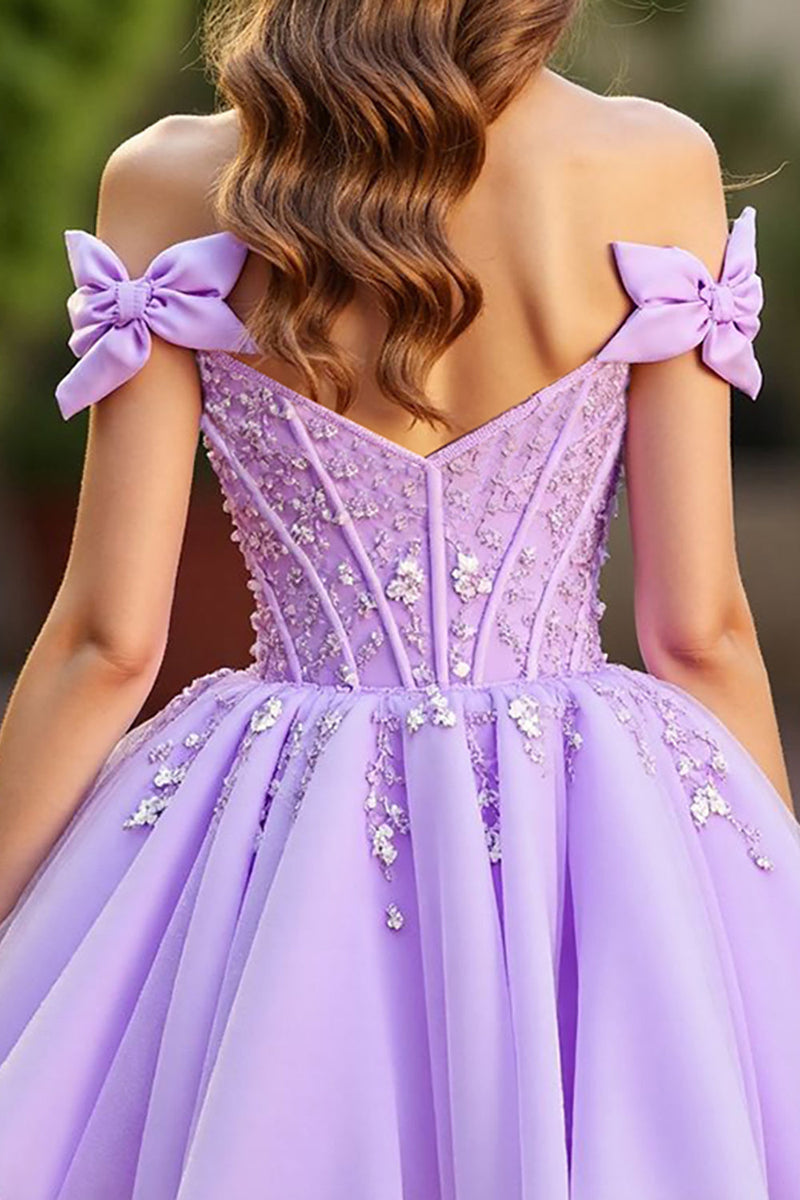 Load image into Gallery viewer, Lavender Tulle Short Corset Prom Dress with Bows