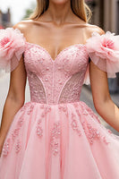 Load image into Gallery viewer, Blush Floral Short Corset Prom Dress with Appliques