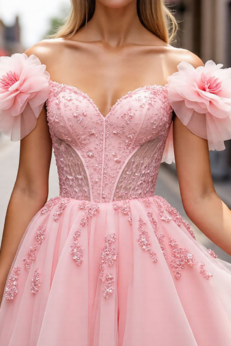 Load image into Gallery viewer, Blush Floral Short Corset Prom Dress with Appliques
