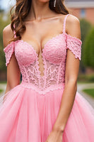 Load image into Gallery viewer, Blush Tulle Detachable Sleeves Short Corset Prom Dress with Lace
