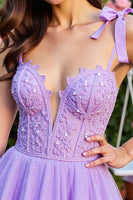 Load image into Gallery viewer, Lavender Tulle Floral Corset Short Prom Dress with Lace