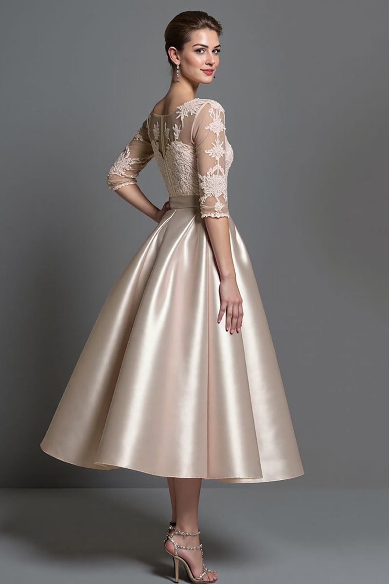 Load image into Gallery viewer, Apricot Satin A Line Maxi Mother of the Bride Dress with Lace