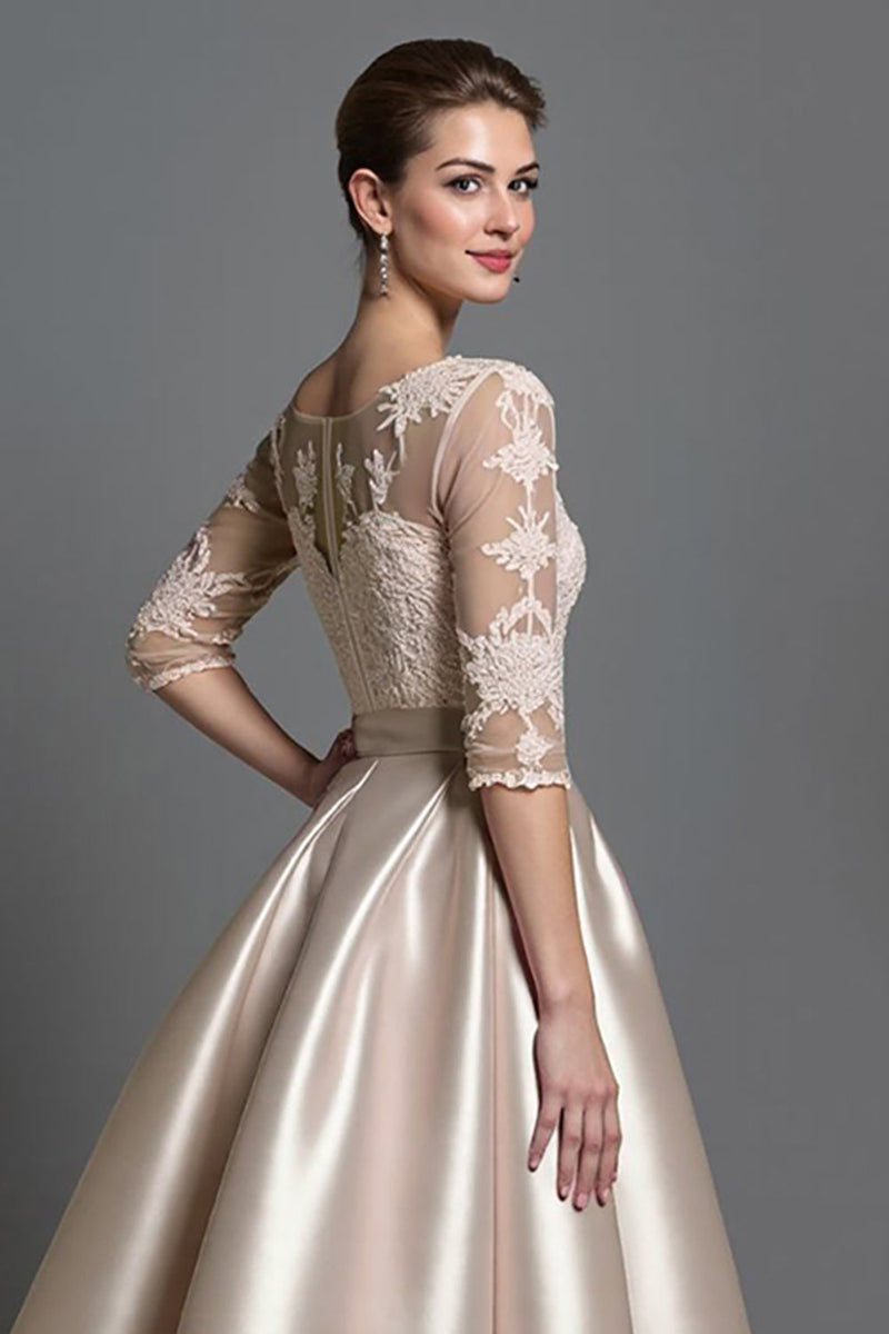 Load image into Gallery viewer, Apricot Satin A Line Maxi Mother of the Bride Dress with Lace