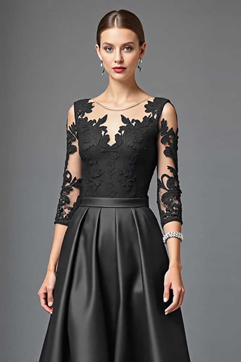 Load image into Gallery viewer, Black Satin A Line Maxi Mother of the Bride Dress with Lace
