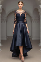 Load image into Gallery viewer, Navy A Line Maxi Satin Mother of the Bride Dress with Lace