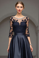 Load image into Gallery viewer, Navy A Line Maxi Satin Mother of the Bride Dress with Lace