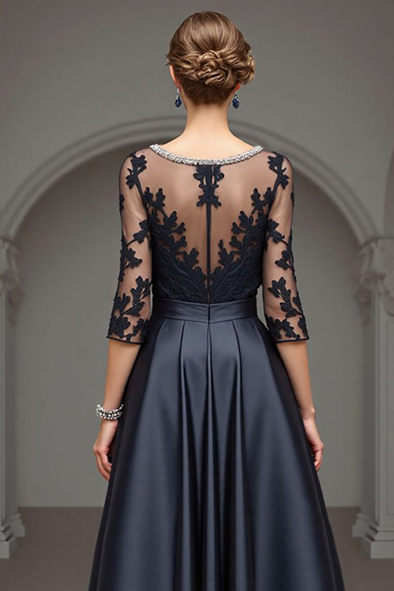 Load image into Gallery viewer, Navy A Line Maxi Satin Mother of the Bride Dress with Lace