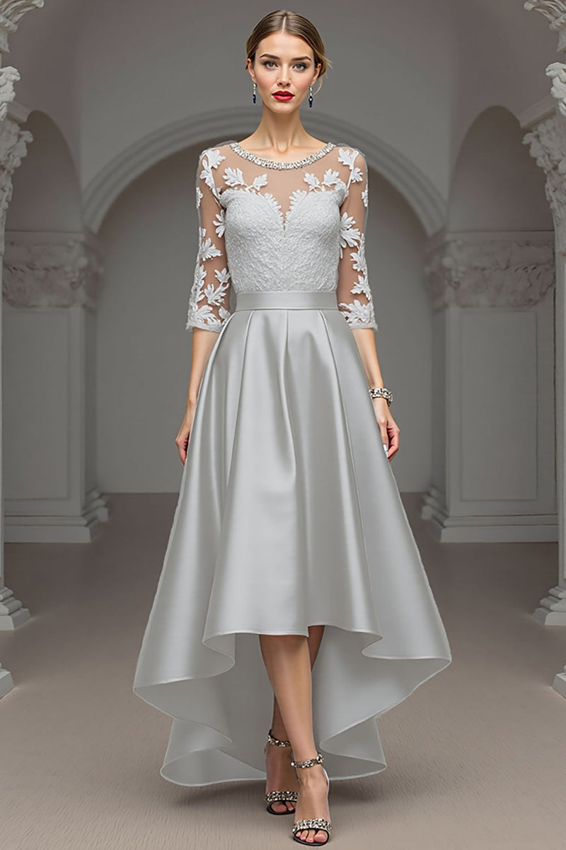 Load image into Gallery viewer, Navy A Line Maxi Satin Mother of the Bride Dress with Lace