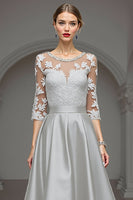 Load image into Gallery viewer, Navy A Line Maxi Satin Mother of the Bride Dress with Lace