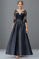 Load image into Gallery viewer, Navy Satin A Line Maxi Mother of the Bride Dress with Lace
